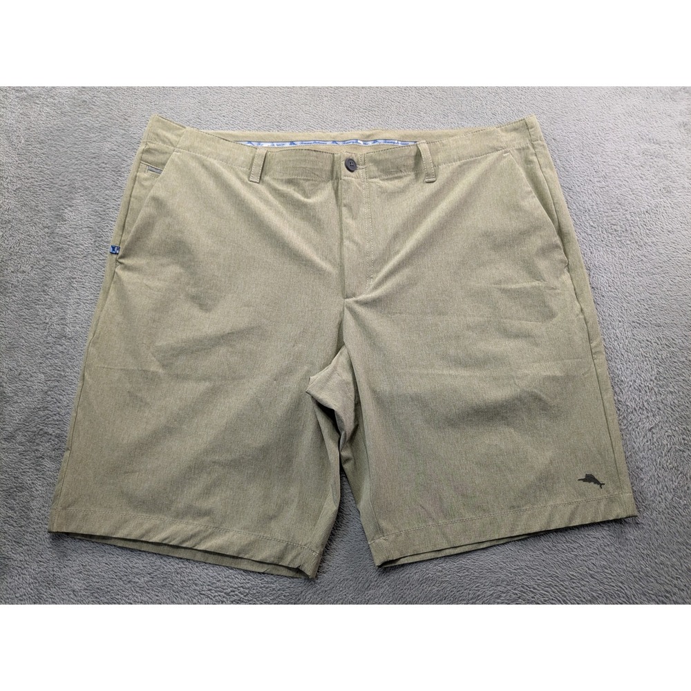 Tommy Bahama Men 42 Khaki Heathered Performance Stretch Flat Front Shorts